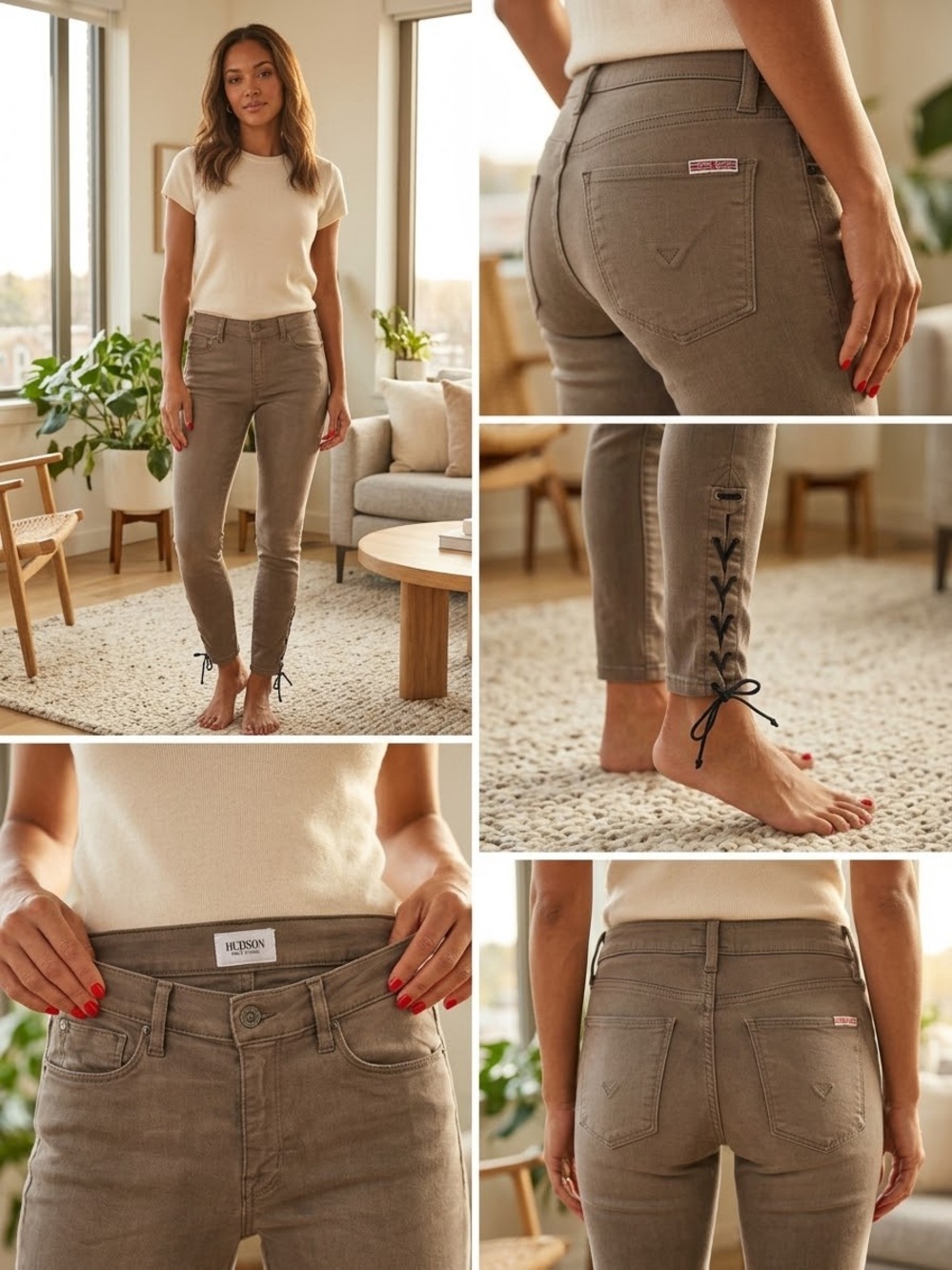 HUDSON Lace Up Ankle Skinny Jeans Utility Bikercore Grommet Hem Stretch Sz 27⁠